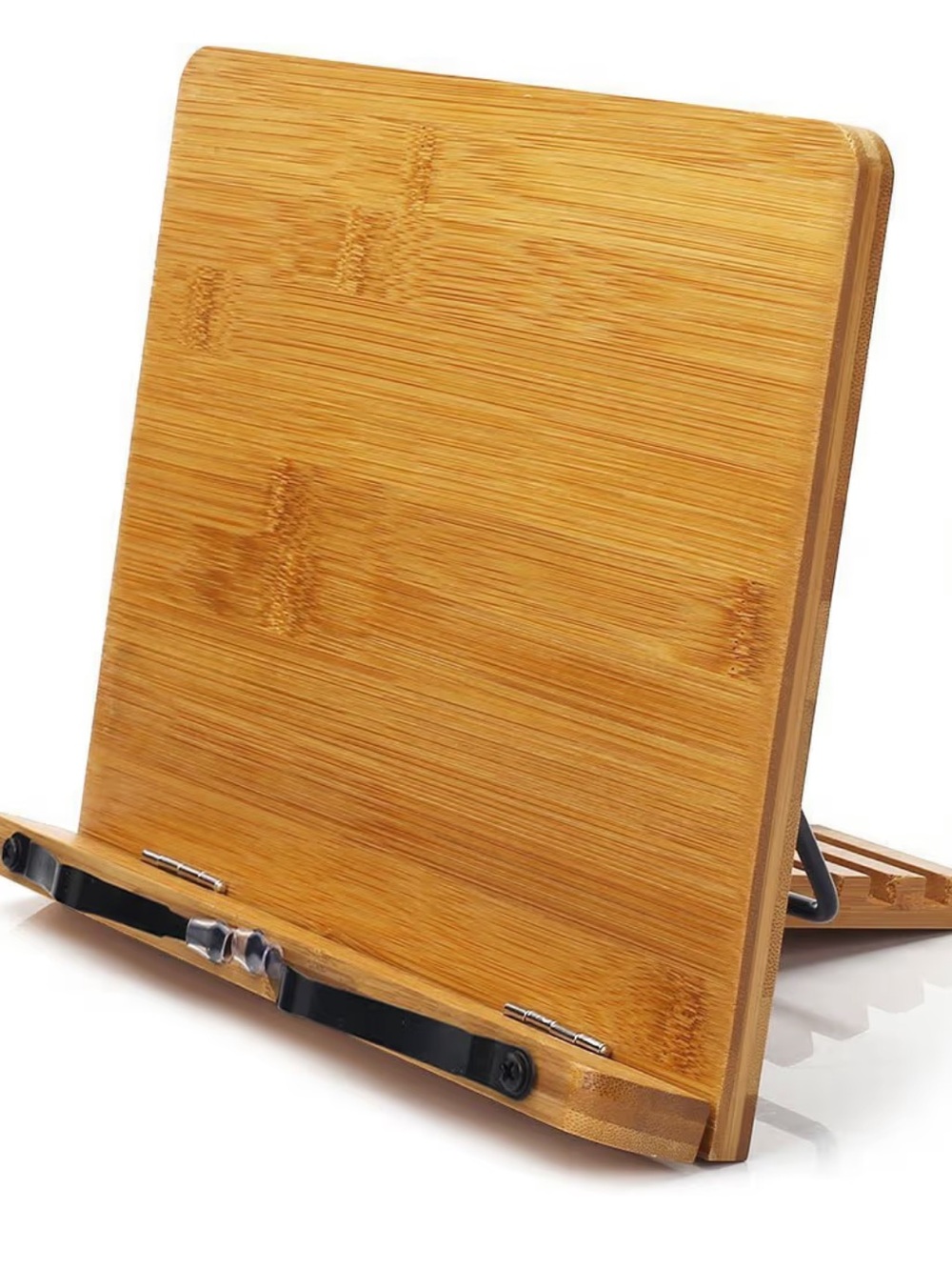 Adjustable Bamboo Book & Tablet Stand - Natural Wood